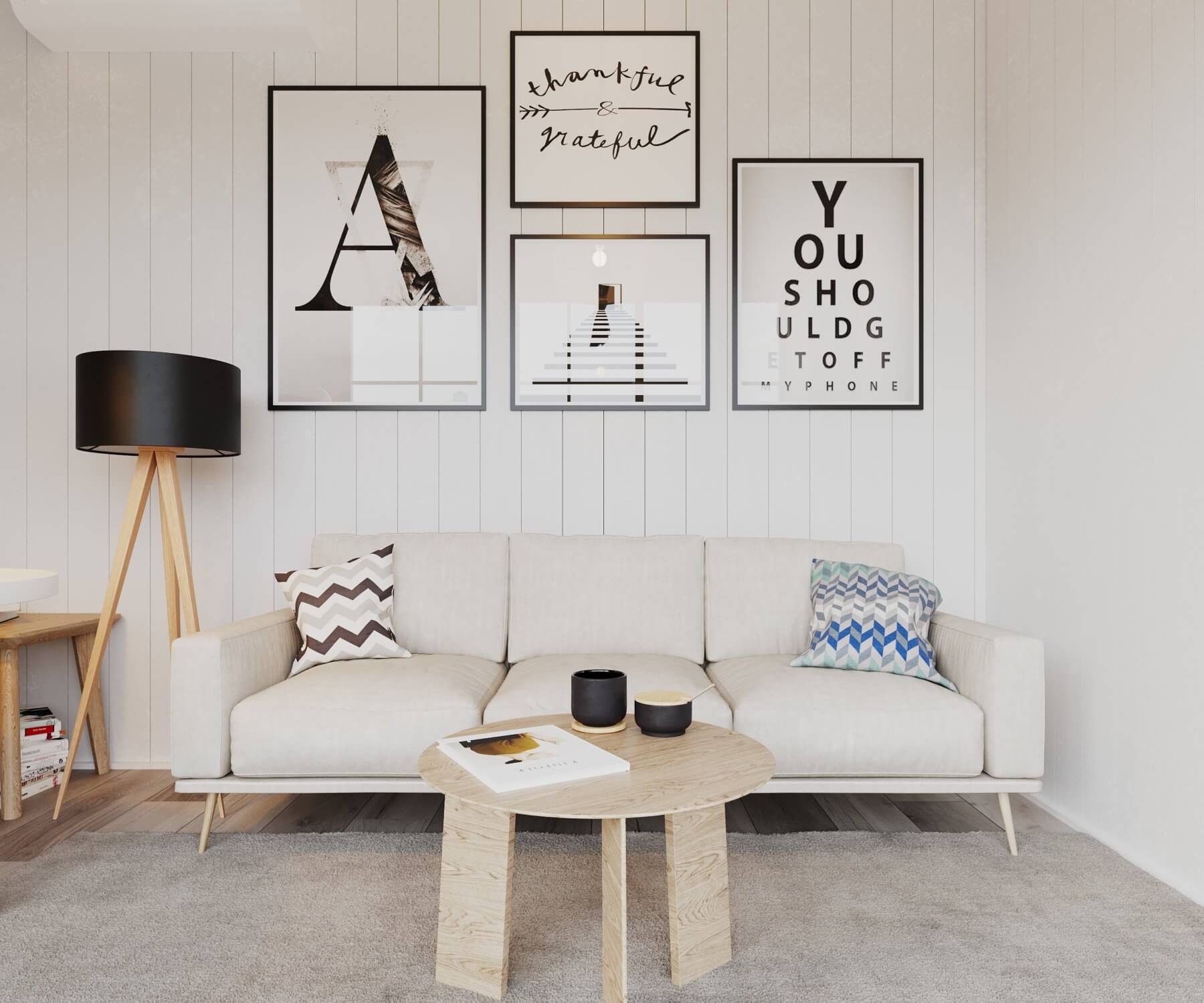 Soffa med soffbord i attefallshus