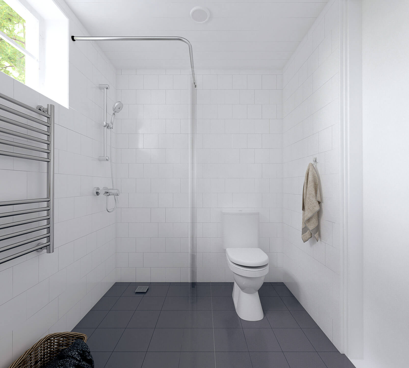 Attefallshus Mansard 25.1 ljust, kaklat badrum