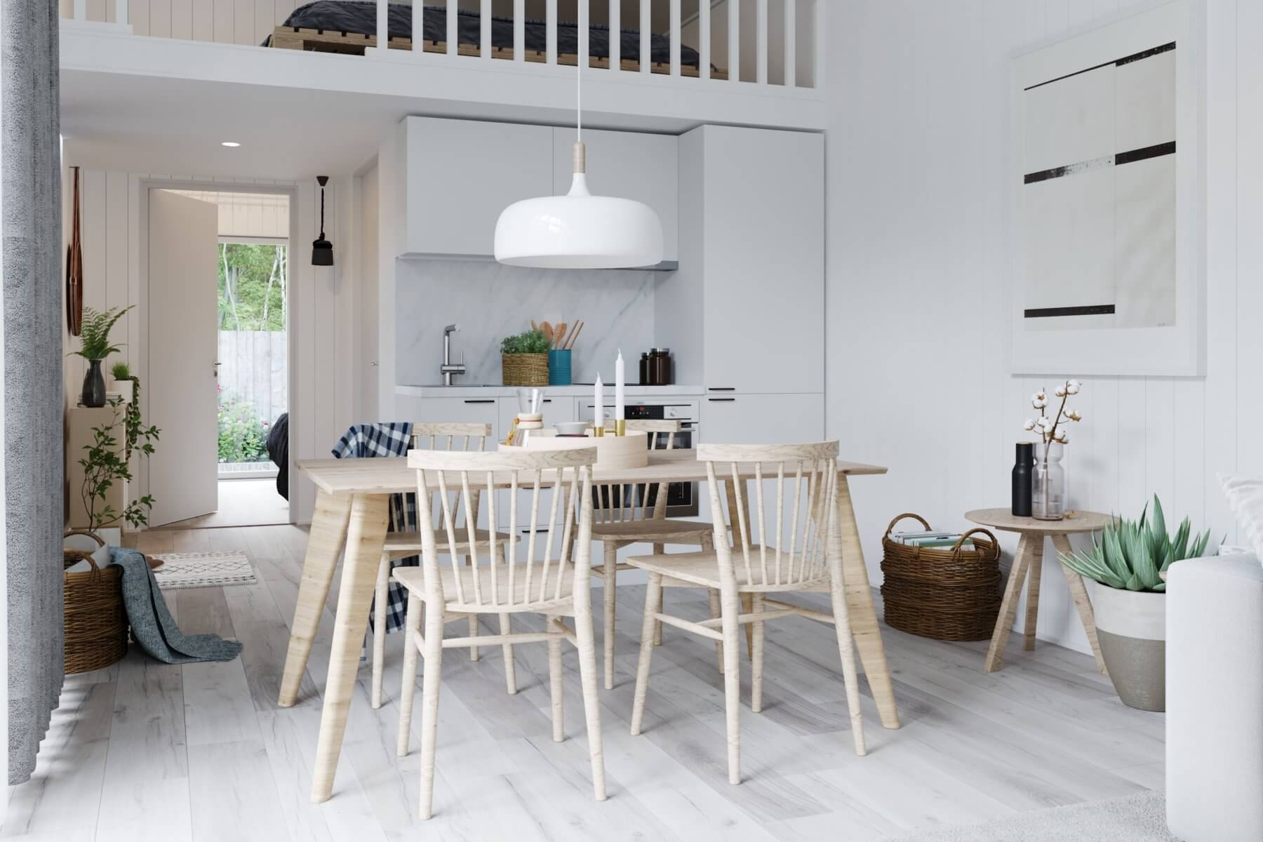 Matplats med rektangulärt bord och 4 stolar