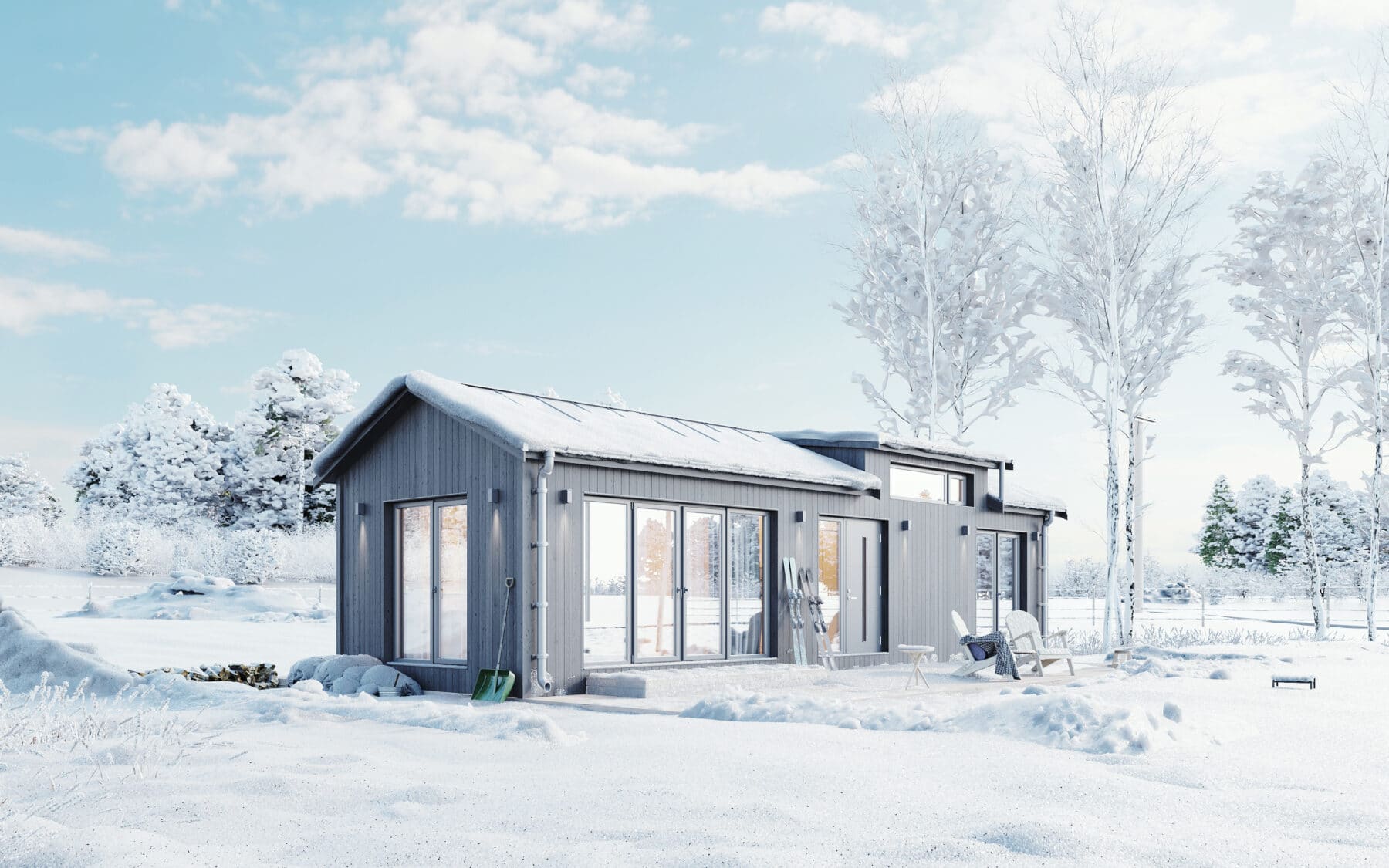 Klassisk Panorama 50.1KRP 15 Fritidshus Klassisk rak 50.1 Exterior gra skog hus vinter